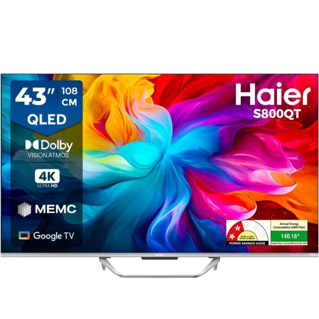 Visit the Haier Store
4.3
4.3 out of 5 stars
(35)
Haier 108 cm (43) S800 Series 4K Ultra HD Smart QLED Google TV 43S800QT-P (Grey