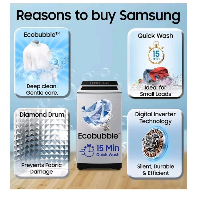 Samsung 7 kg, 5 Star, Eco Bubble Technology, Digital Inverter Motor, Soft Closing Door, Fully-Automatic Top Load Washing Machine (WA70BG4441YYTL, Lavender Gray)