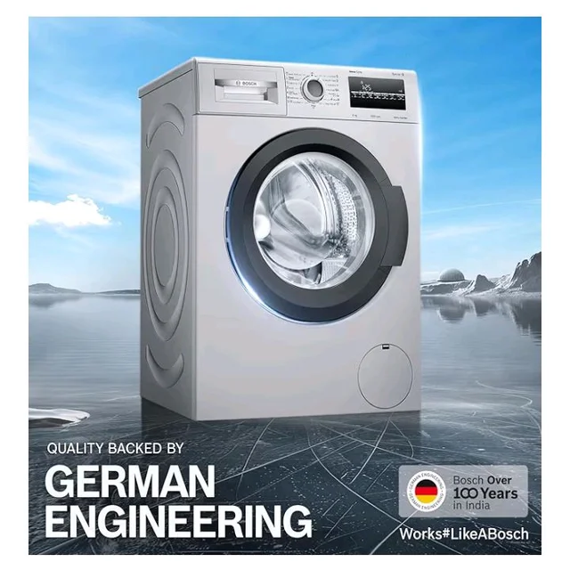 Bosch 8 kg 5 Star Front Load Fully-Automatic Washing Machine, Steam Hygiene, AI ActiveWater, 15 Wash Programs, No Tangle or Wrinkle, SoftCare Paddle, Shiny Silver, WAJ2826BIN