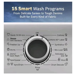 Bosch 8 kg 5 Star Front Load Fully-Automatic Washing Machine, Steam Hygiene, AI ActiveWater, 15 Wash Programs, No Tangle or Wrinkle, SoftCare Paddle, Shiny Silver, WAJ2826BIN