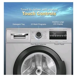 Bosch 8 kg 5 Star Front Load Fully-Automatic Washing Machine, Steam Hygiene, AI ActiveWater, 15 Wash Programs, No Tangle or Wrinkle, SoftCare Paddle, Shiny Silver, WAJ2826BIN