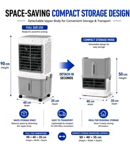 WelTherm 40L Air Cooler with 100% Pure Copper Motor, Low Noise Operation, Top Water Refill, Top Ice Chamber, Touch Panel, Remote Control, Auto Swing & Wheels, WX-TITAN