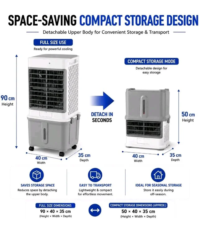 WelTherm 40L Air Cooler with 100% Pure Copper Motor, Low Noise Operation, Top Water Refill, Top Ice Chamber, Touch Panel, Remote Control, Auto Swing & Wheels, WX-TITAN