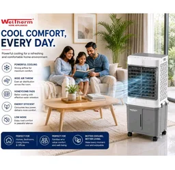 WelTherm 40L Air Cooler with 100% Pure Copper Motor, Low Noise Operation, Top Water Refill, Top Ice Chamber, Touch Panel, Remote Control, Auto Swing & Wheels, WX-TITAN