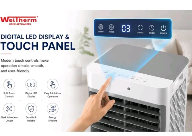 WelTherm 40L Air Cooler with 100% Pure Copper Motor, Low Noise Operation, Top Water Refill, Top Ice Chamber, Touch Panel, Remote Control, Auto Swing & Wheels, WX-TITAN