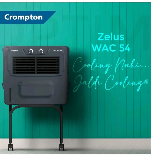 Crompton Zelus WAC Window Air Cooler- 54L; with 4-Way Air Deflection, Woodwool Cooling Pads and Motor with Overload Protection; Grey, (ACGC-ZELUSWAC54)