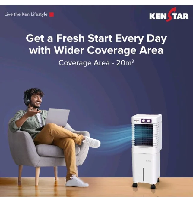 Kenstar PULSE HC 20 Portable/Room/Personal Air Cooler For Home| Honeycomb Pad |High Speed Fan |15 Ft Powerful Air Throw|Inverter compatible |Portable Cooler-Room|1-Yr Product Warranty|White & Purple