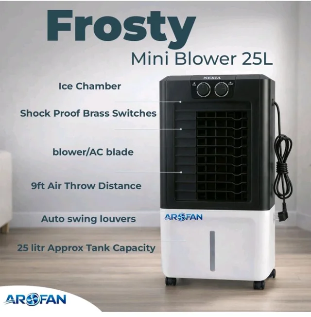 25L Frosty Air Cooler for Room Cooling | Anti Bacterial Honey Comb Pads | Collapsible Louvers | Compatible Wheels for Easy Moving | 9 Feet Air Throw Distanc