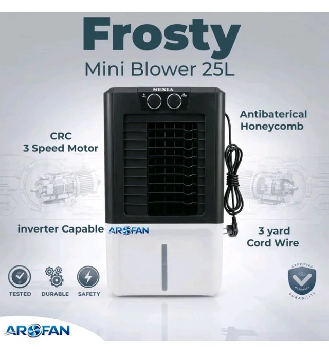 25L Frosty Air Cooler for Room Cooling | Anti Bacterial Honey Comb Pads | Collapsible Louvers | Compatible Wheels for Easy Moving | 9 Feet Air Throw Distanc