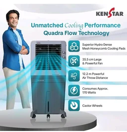 Kenstar Farrata HC 100 Desert Air Cooler for Home - Inverter Compatible, Wood Wool Cooling Pads, Large Wheels (100L, 170 Watts)
