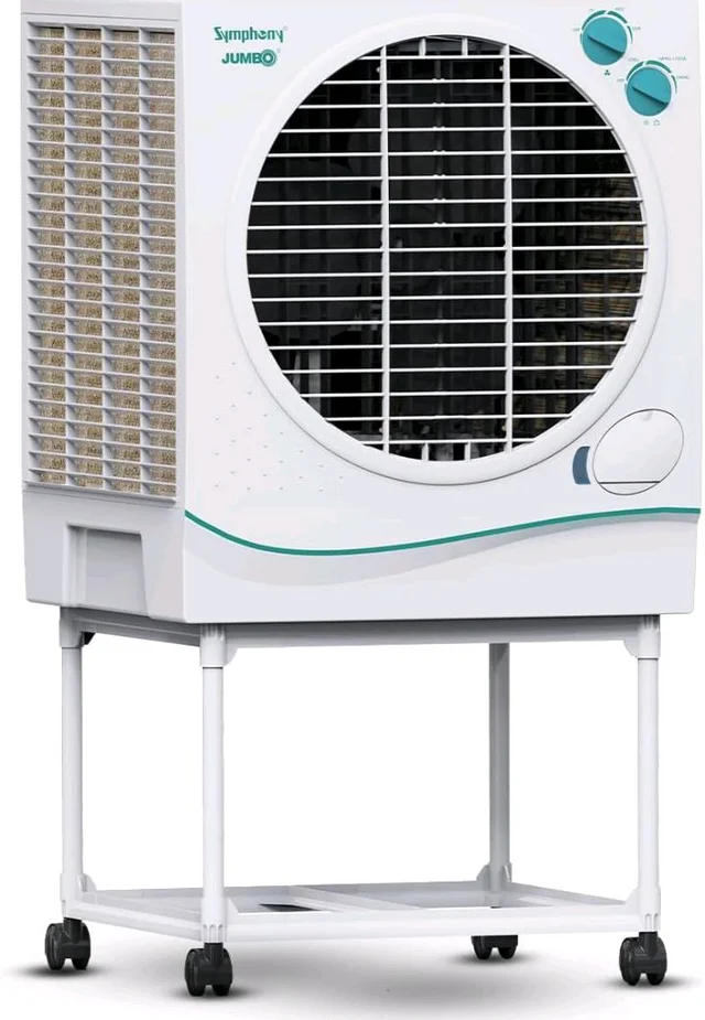 Symphony Jumbo 51 Desert Air Cooler For Home with Aspen Pads, Powerful Fan, Cool Flow Dispenser and Free Trolley (51L, White)