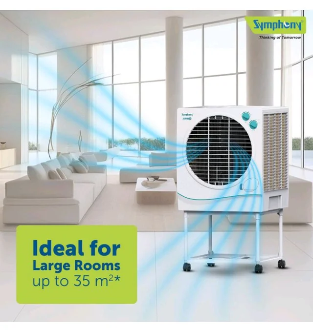 Symphony Jumbo 51 Desert Air Cooler For Home with Aspen Pads, Powerful Fan, Cool Flow Dispenser and Free Trolley (51L, White)