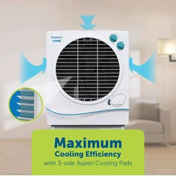 Symphony Jumbo 51 Desert Air Cooler For Home with Aspen Pads, Powerful Fan, Cool Flow Dispenser and Free Trolley (51L, White)