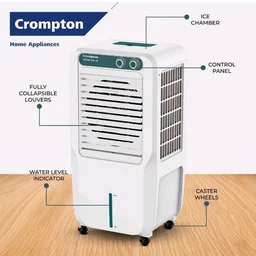 Crompton Ozone Personal Air Cooler 45L| High density honeycomb pad for cooling retention| Auto fill| Water level indicator Ice chamber| Cooling mode & Auto Swing |3 Years Brand Warranty