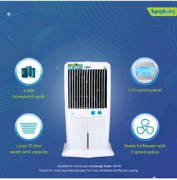 Symphony Storm 70 XL Desert Tower Air Cooler 70-litres with Multistage Air Purification, Powerful Fan, 3-Side Honeycomb Pads, Automatic Vertical Swing & Low Power Consumption (White)