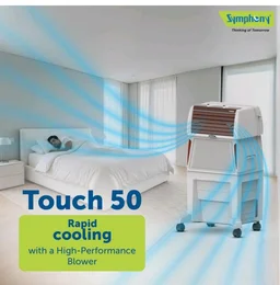 Symphony Touch 50 Room Air Cooler | Honeycomb Cooling Pad | 5 Star Rated | Powerful Blower | Closable Louvers | CFD Technology for Uniform Cooling | 3-Year Warranty