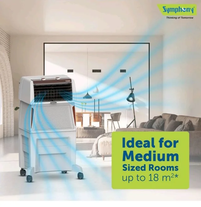 Symphony Touch 50 Room Air Cooler | Honeycomb Cooling Pad | 5 Star Rated | Powerful Blower | Closable Louvers | CFD Technology for Uniform Cooling | 3-Year Warranty