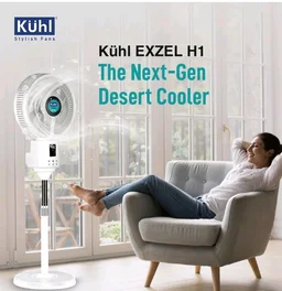 KUHL Exzel H1 Next Gen Desert Cooler BLDC Pedestal with Mist & Humidifier|8Blades |4Speed| Remote & Touch Panel with Display| Height Adjustement| Low Noise|8 Hr Water Tank|400mm |Free installation
