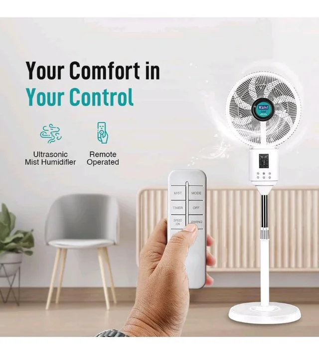 KUHL Exzel H1 Next Gen Desert Cooler BLDC Pedestal with Mist & Humidifier|8Blades |4Speed| Remote & Touch Panel with Display| Height Adjustement| Low Noise|8 Hr Water Tank|400mm |Free installation