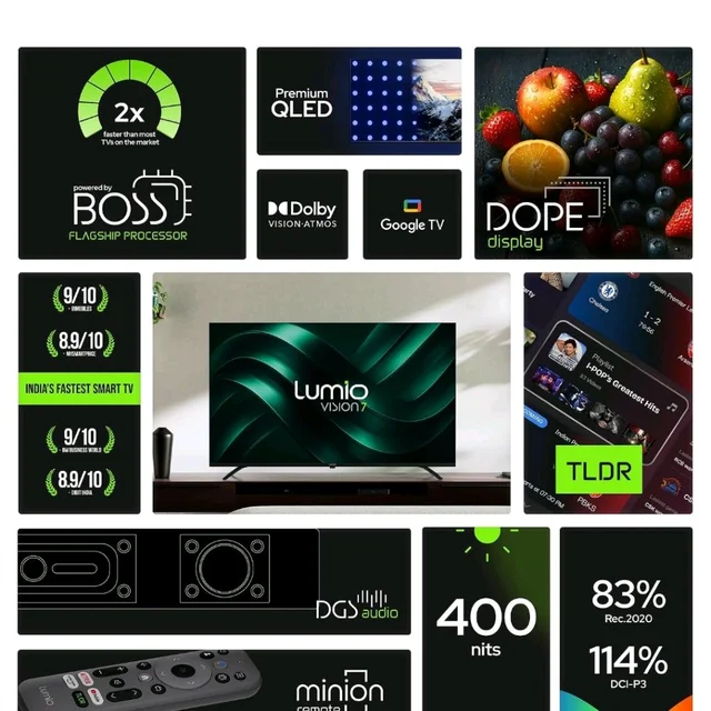 Visit the store, Lumio
Lumio
Visit the store
4.1
4.1 out of 5 stars
(1,482)
Lumio Vision 7 139 cm (55 inches) 4K Ultra-HD Smart QLED Google TV FTW3-ADSG