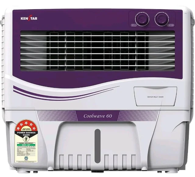 Kenstar COOLWAVE 60 L Air Cooler with Woodwool Cooling Media |5-star BEE Rating | 200 W|Purple & White