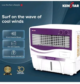 Kenstar COOLWAVE 60 L Air Cooler with Woodwool Cooling Media |5-star BEE Rating | 200 W|Purple & White