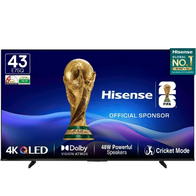 Hisense 108 cm (43 Inches) 4K Ultra HD Smart Hi-QLED TV | 48W Speakers | Dolby Atmos & HDR10+ | Cricket Mode | World Fastest TV OS - VIDAA | 43E75Q (Black)