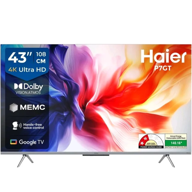 Haier 108 cm (43) P7GT Series 4K Ultra HD Smart LED Google TV 43P7GT-P (Grey)