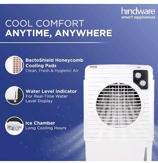 Hindware Smart Appliances | Cruzo 25L Personal Air Cooler in Summer with exclusive Insect and Dust free Filter Technology | Ice Chamber & Honeycomb Pad | Inverter Compatible