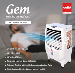 CELLO Gem 35 Litres Heavy Duty Vertical Commercial Air Cooler | High-Density Honeycomb Cooling Pads, Auto-Fill Water Technology, Powerful Air Flow | Long Life Air Cooler For Office & Personal Use