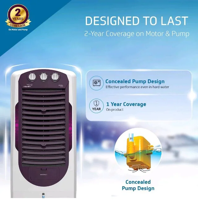V-Guard Arido T25 H Tower Air Cooler For Room| 25 Litre
9.14 m Air Throw | 2 Year Warranty on Motor & Pump|Concealed Pump Design |Air Delievery-1406 cmh |1 Year Warranty On Cooler