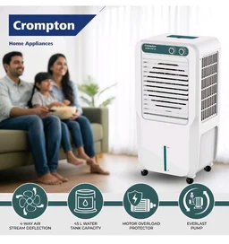 Crompton Ozone Personal Air Cooler 45L| High density honeycomb pad for cooling retention| Auto fill| Water level indicator Ice chamber| Cooling mode & Auto Swing |3 Years Brand Warranty