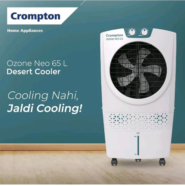 Crompton Ozone Neo Desert Air Cooler 65L| High density honeycomb Pad for Cooling Retention| Water Level indicator| 4 way Air deflection & Auto Swing | Everlast Pump| 3 Year Brand Warranty