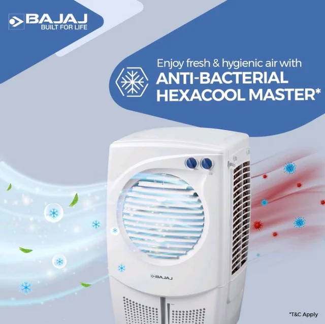 Bajaj PMH 25 DLX 24L Personal Air Cooler for home with DuraMarine Pump (2-Yr Warranty by Bajaj) Anti-Bacterial Hexacool Master, TurboFan Technology, 3-SpeedControl, Portable AC, White Cooler