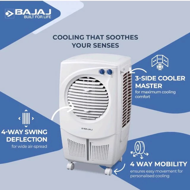 Bajaj PMH 25 DLX 24L Personal Air Cooler for home with DuraMarine Pump (2-Yr Warranty by Bajaj) Anti-Bacterial Hexacool Master, TurboFan Technology, 3-SpeedControl, Portable AC, White Cooler
