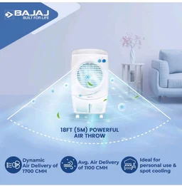 Bajaj PMH 25 DLX 24L Personal Air Cooler for home with DuraMarine Pump (2-Yr Warranty by Bajaj) Anti-Bacterial Hexacool Master, TurboFan Technology, 3-SpeedControl, Portable AC, White Cooler