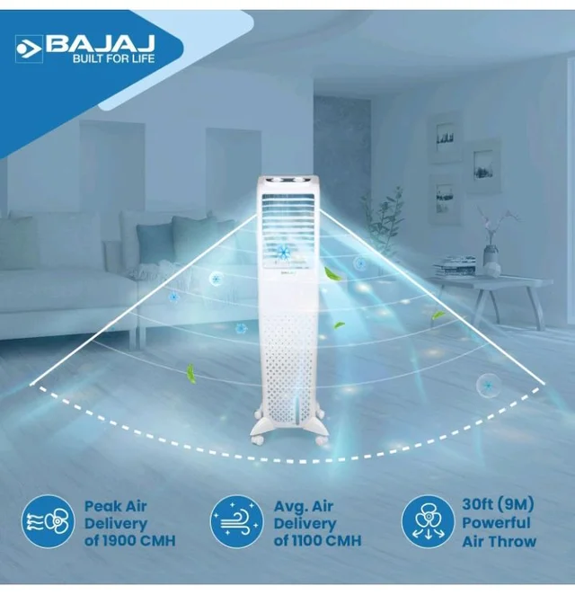 Bajaj TMH50 Tower Air Cooler for Room 50L|For Larger Room|Inverter Compatibility|Honeycomb Cooling Pads|Typhoon Blower Tech|Portable AC|30-Ft Air Throw|3 Yrs Comprehensive Product Warranty|White