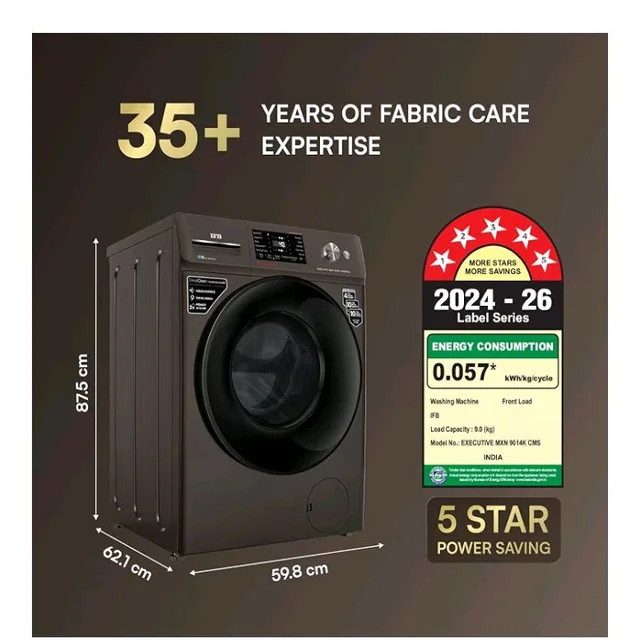 IFB 9Kg 5 Star,9 Swirl Wash, Steam Refresh, Eco Inverter Motor, WiFi Enabled, DeepClean®Ai Powered Fully Automatic Front Load Washing Machine(EXECUTIVE MXN 9014K, 2X Power Steam®,Inbuilt Heater,Mocha)