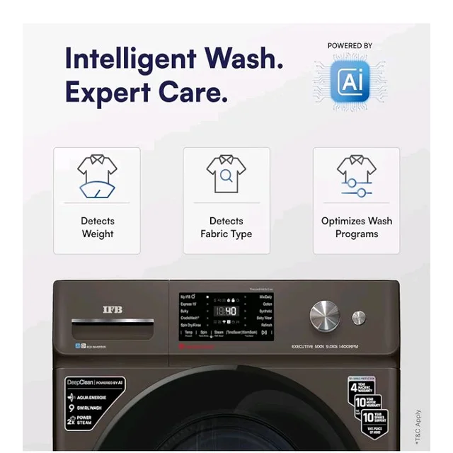 IFB 9Kg 5 Star,9 Swirl Wash, Steam Refresh, Eco Inverter Motor, WiFi Enabled, DeepClean®Ai Powered Fully Automatic Front Load Washing Machine(EXECUTIVE MXN 9014K, 2X Power Steam®,Inbuilt Heater,Mocha)