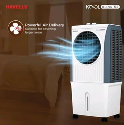 Havells KoolBlink 52 L Air Cooler for Room|Powerful Air-Delivery|Dual Flow Technology|3 Side Bacteria Shield Honeycomb Pads|Double Ball Bearing Motor|Front Wheels with Brake|Inverter Compatible