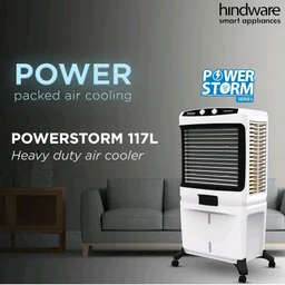 Hindware Smart Appliances 117 L Desert Air Cooler Honeycomb Pads, Anti-Bacterial Protection, Inverter Compatible (Black & White, Powerstorm)