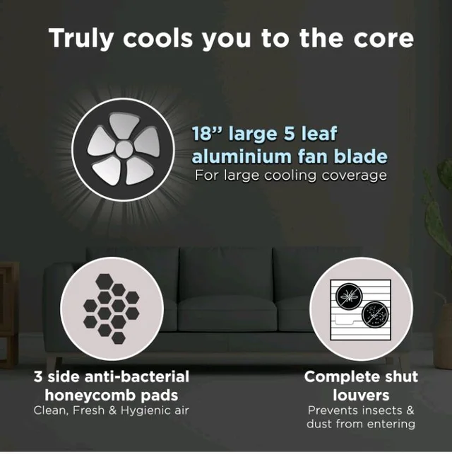 Hindware Smart Appliances 117 L Desert Air Cooler Honeycomb Pads, Anti-Bacterial Protection, Inverter Compatible (Black & White, Powerstorm)