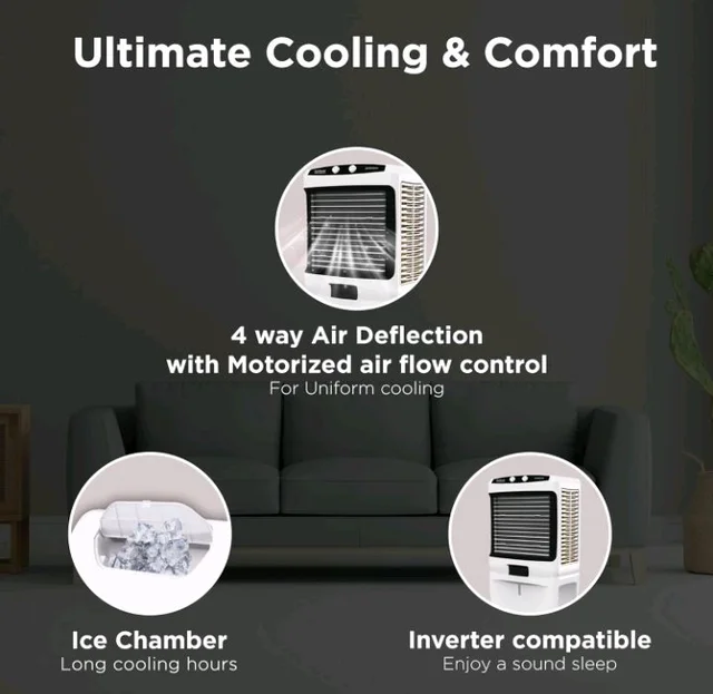 Hindware Smart Appliances 117 L Desert Air Cooler Honeycomb Pads, Anti-Bacterial Protection, Inverter Compatible (Black & White, Powerstorm)