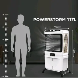 Hindware Smart Appliances 117 L Desert Air Cooler Honeycomb Pads, Anti-Bacterial Protection, Inverter Compatible (Black & White, Powerstorm)