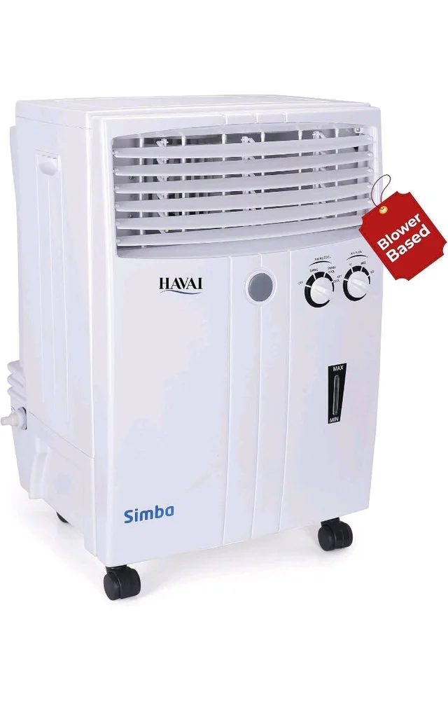 Havai Simba Personal Cooler | Blower Based Air | 100 Sq. Ft. Area Coverage | 20-Litre Tank Capacity | Single Honeycomb Pad | 8-Foot Air Throw | 1-Year Warranty | 3-Speed Control | White