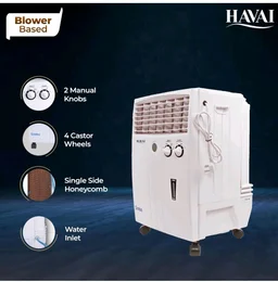 Havai Simba Personal Cooler | Blower Based Air | 100 Sq. Ft. Area Coverage | 20-Litre Tank Capacity | Single Honeycomb Pad | 8-Foot Air Throw | 1-Year Warranty | 3-Speed Control | White