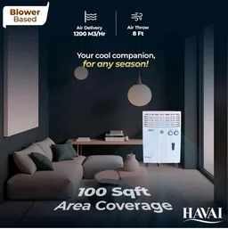 Havai Simba Personal Cooler | Blower Based Air | 100 Sq. Ft. Area Coverage | 20-Litre Tank Capacity | Single Honeycomb Pad | 8-Foot Air Throw | 1-Year Warranty | 3-Speed Control | White