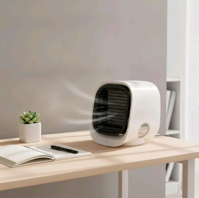 Black Grille Tabletop Air Cooler Oval Viewing Window Desktop Mini Air Cooler for Office, Green