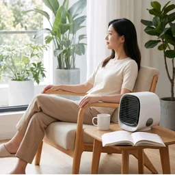 Black Grille Tabletop Air Cooler Oval Viewing Window Desktop Mini Air Cooler for Office, Green