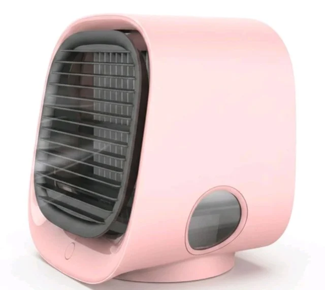 Black Grille Tabletop Air Cooler Oval Viewing Window Desktop Mini Air Cooler for Office, Pink